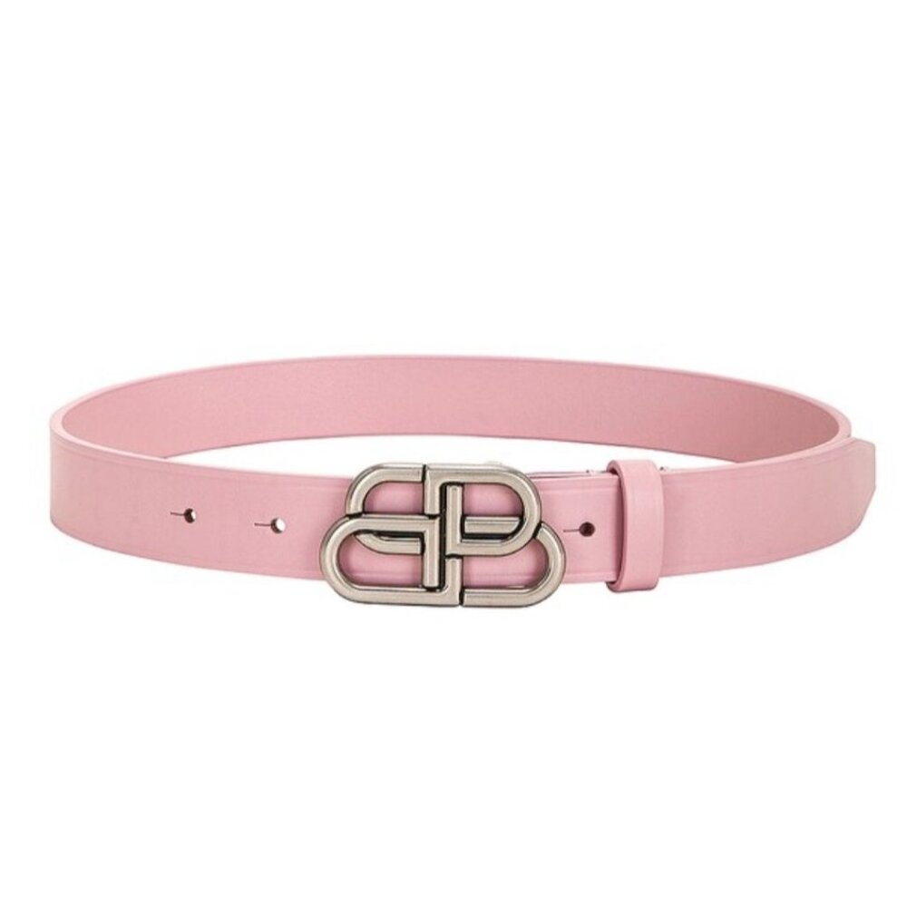 Balenciaga Natural Calfskin BB Buckle Thin Belt Pink 75cm 581690